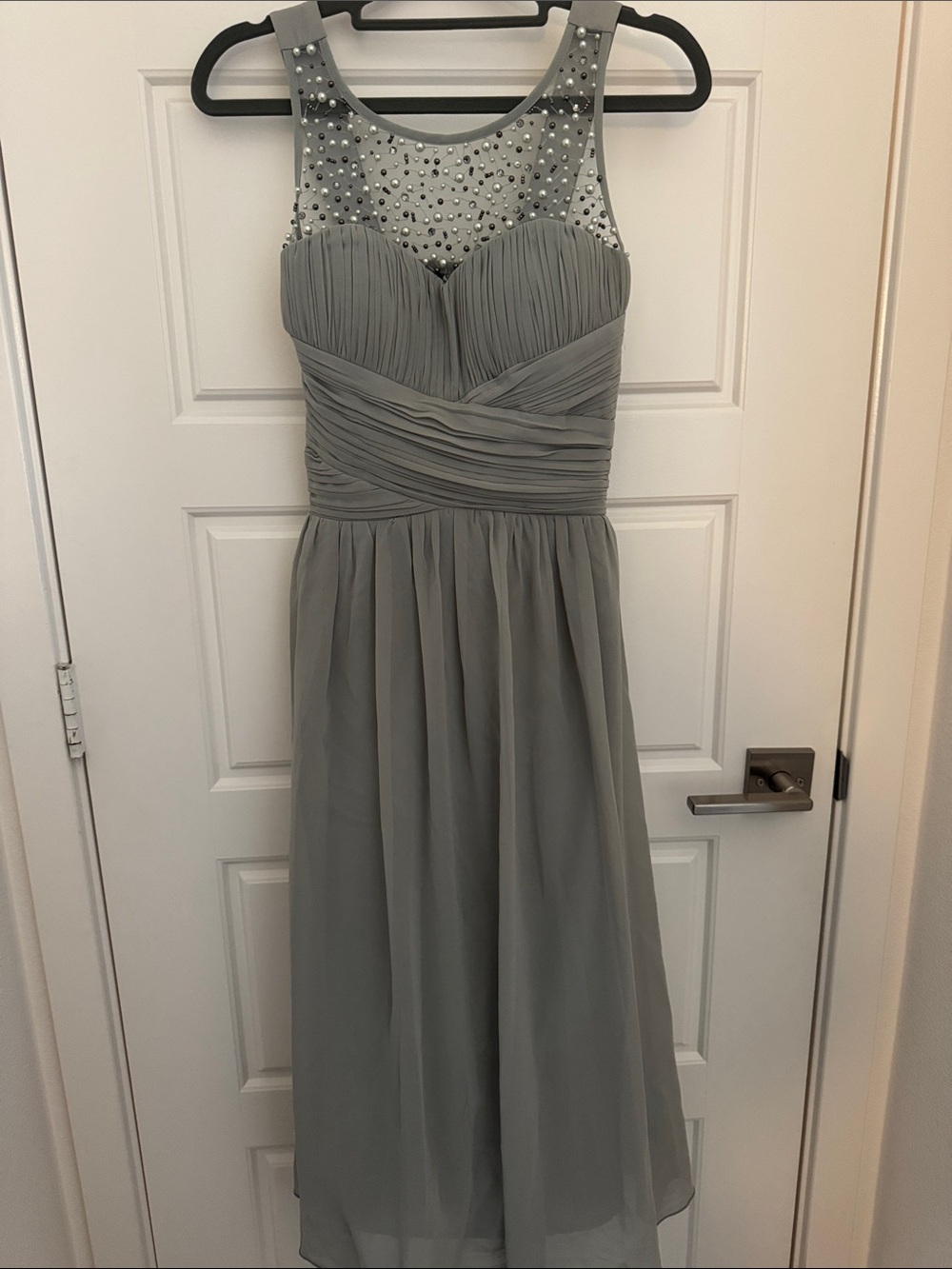 Greyish green Chiffon Evening Dress in Gray